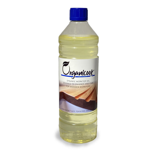 Organicook Wooden Worktop Oil Clear, 1 Litre. Fast and Easy to Apply - Food Safe Alternative to Danish Oil - Interior Wood Oil - Natural - Food Grade Wood Protection in Your Kitchen and Home